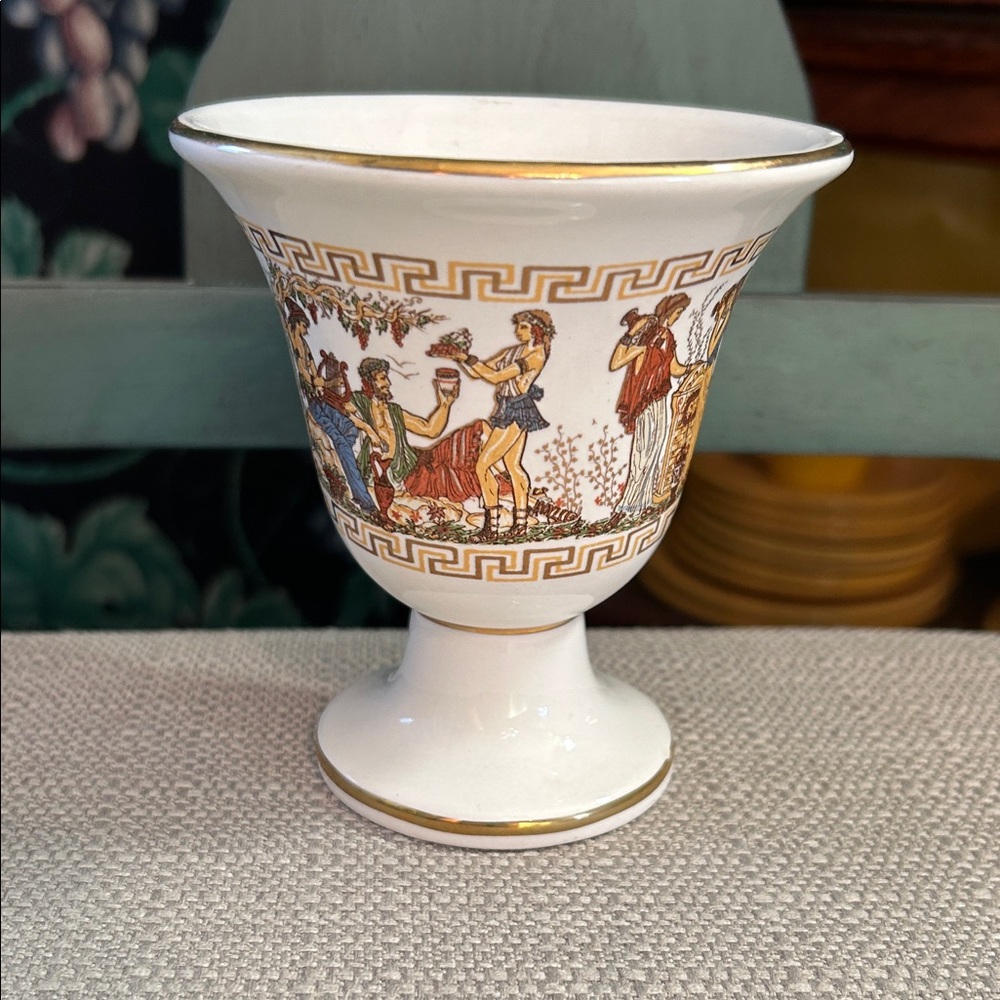 Vintage Greek Pythagorean Pythagoras Ceramic Greedy Tantalus Cup 24k Gold Trim